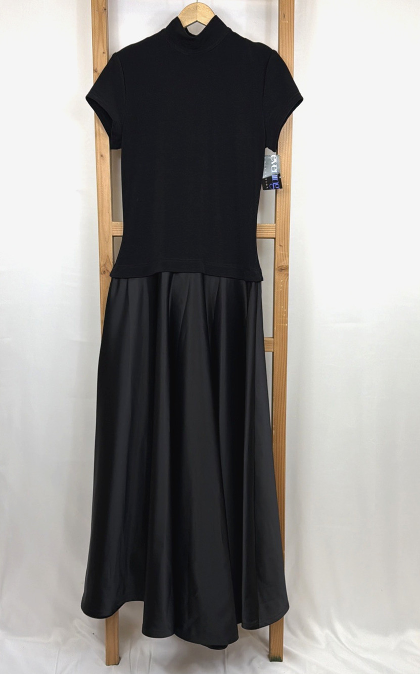 NWT Vintage Tadashi Shoji Black Mixed Material Maxi Gown Size 12 Made in USA